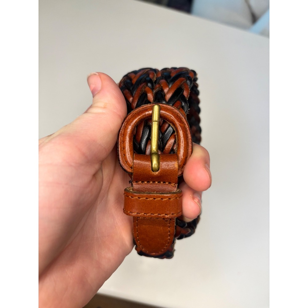 Vintage Class Club Brown Black Braided Leather Belt Woven Size M 28
